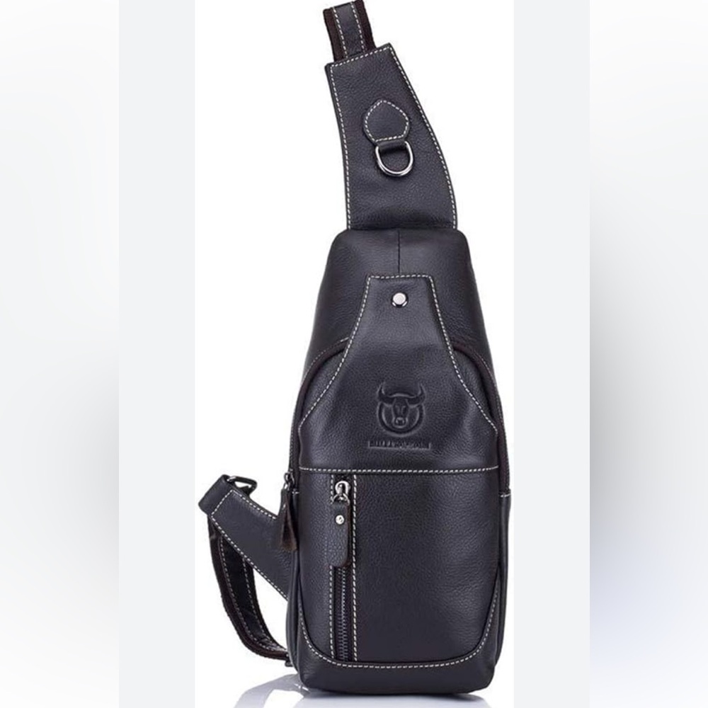 Bullcaptain Men’s genuine leather sling /chest or shoulder bag backpack